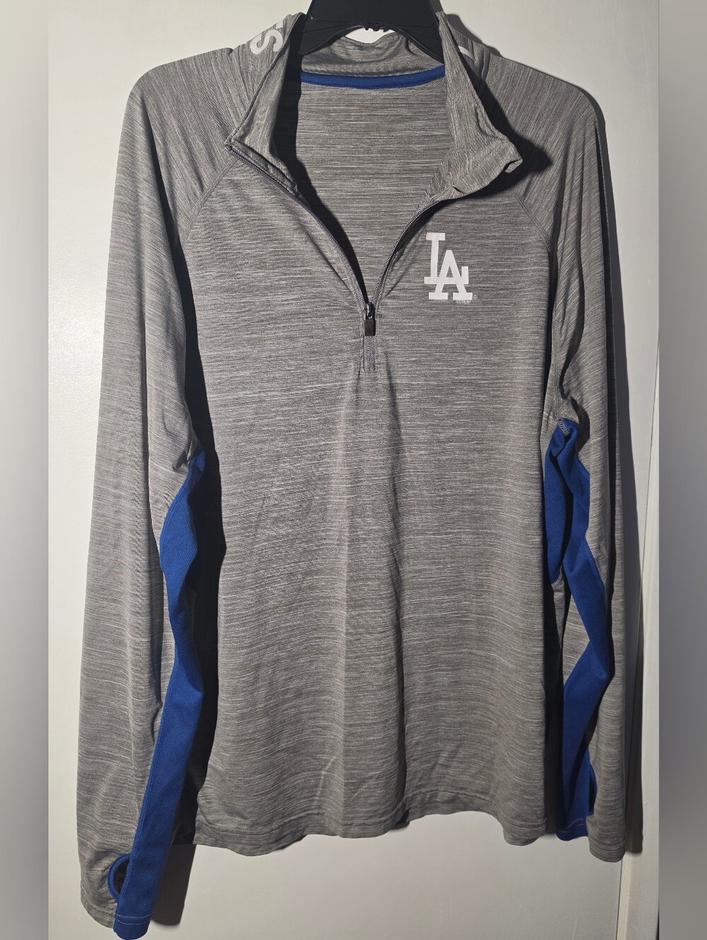 LA Dodgers Logo Grey & Royal Blue Kids Quarter-Zip Performance Top